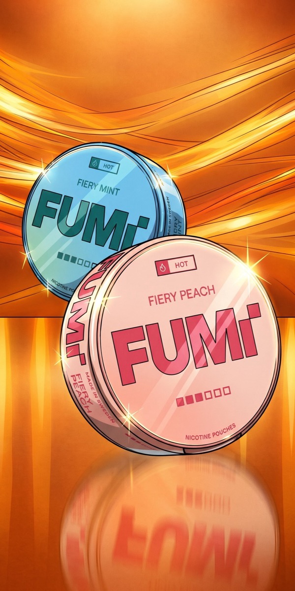FUMI Fiery Mint and Fiery Peach nicotine pouches